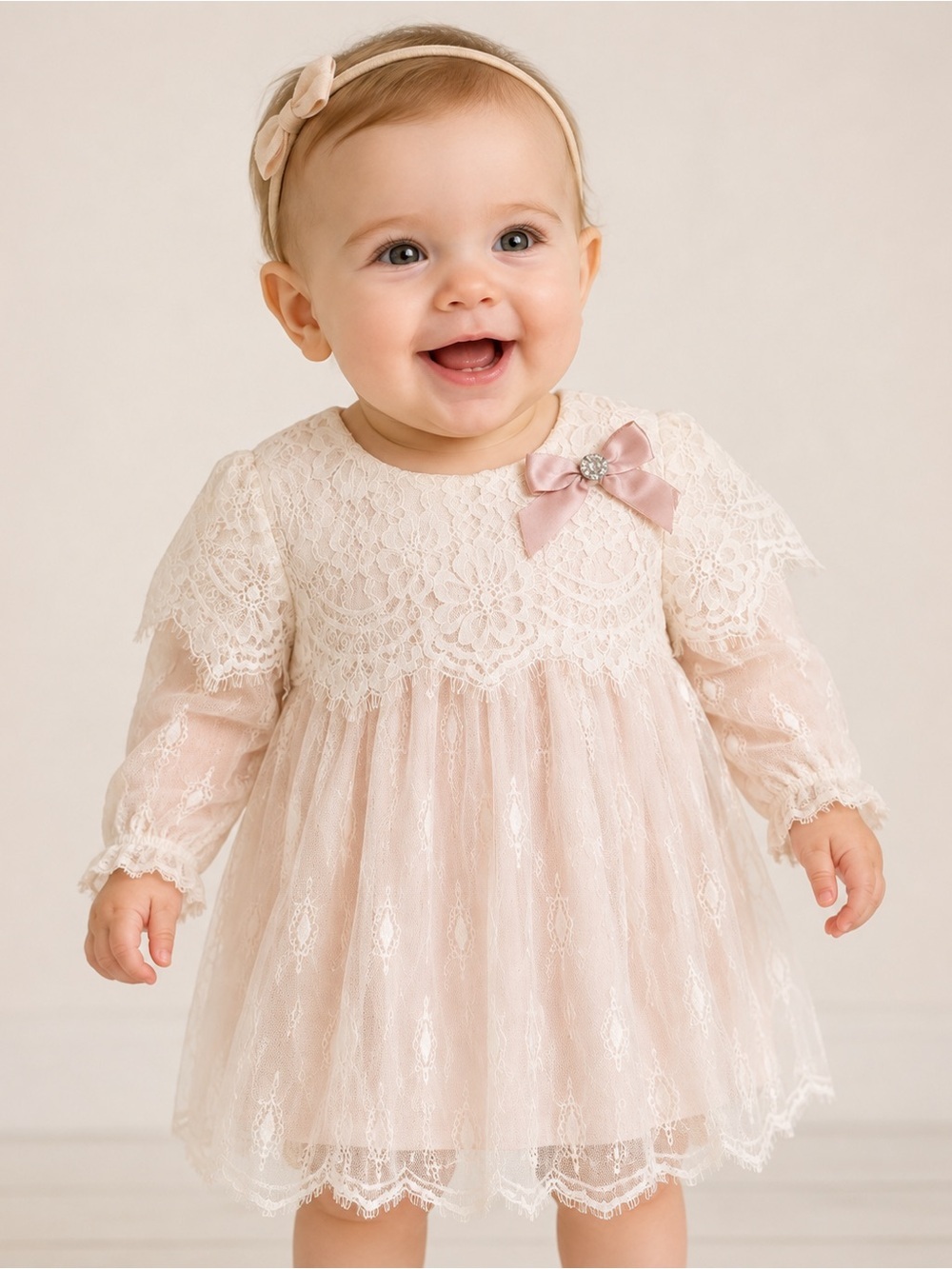 Nanette Baby Ivory Lace Dress Flower Girl Baptism Easter 6–9M